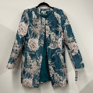 Tahari ASL Women's Floral-Jacquard Topper Jacket - Teal Pink jacket NEW 8